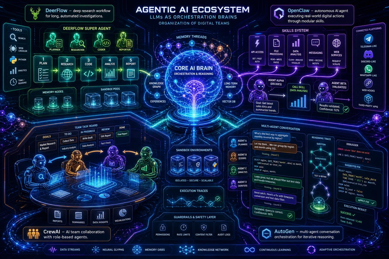 Perbandingan Framework AI Agent: DeerFlow, OpenClaw, CrewAI, dan AutoGen